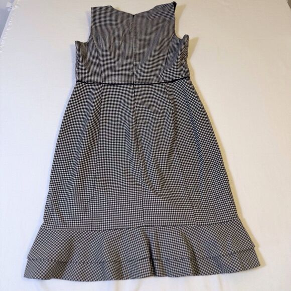 Women Ann Taylor Houndstooth Flounce‎ Sheath Dress Black /White Sz 6 Work Office - Picture 14 of 15